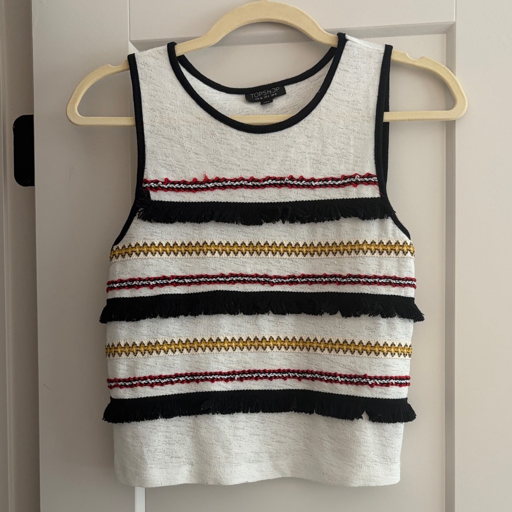 Topshop Women's Textured Striped Crop Top - White, Black, Gold, Red